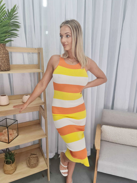 SPRING LOVE DRESS - ORANGE/WHITE